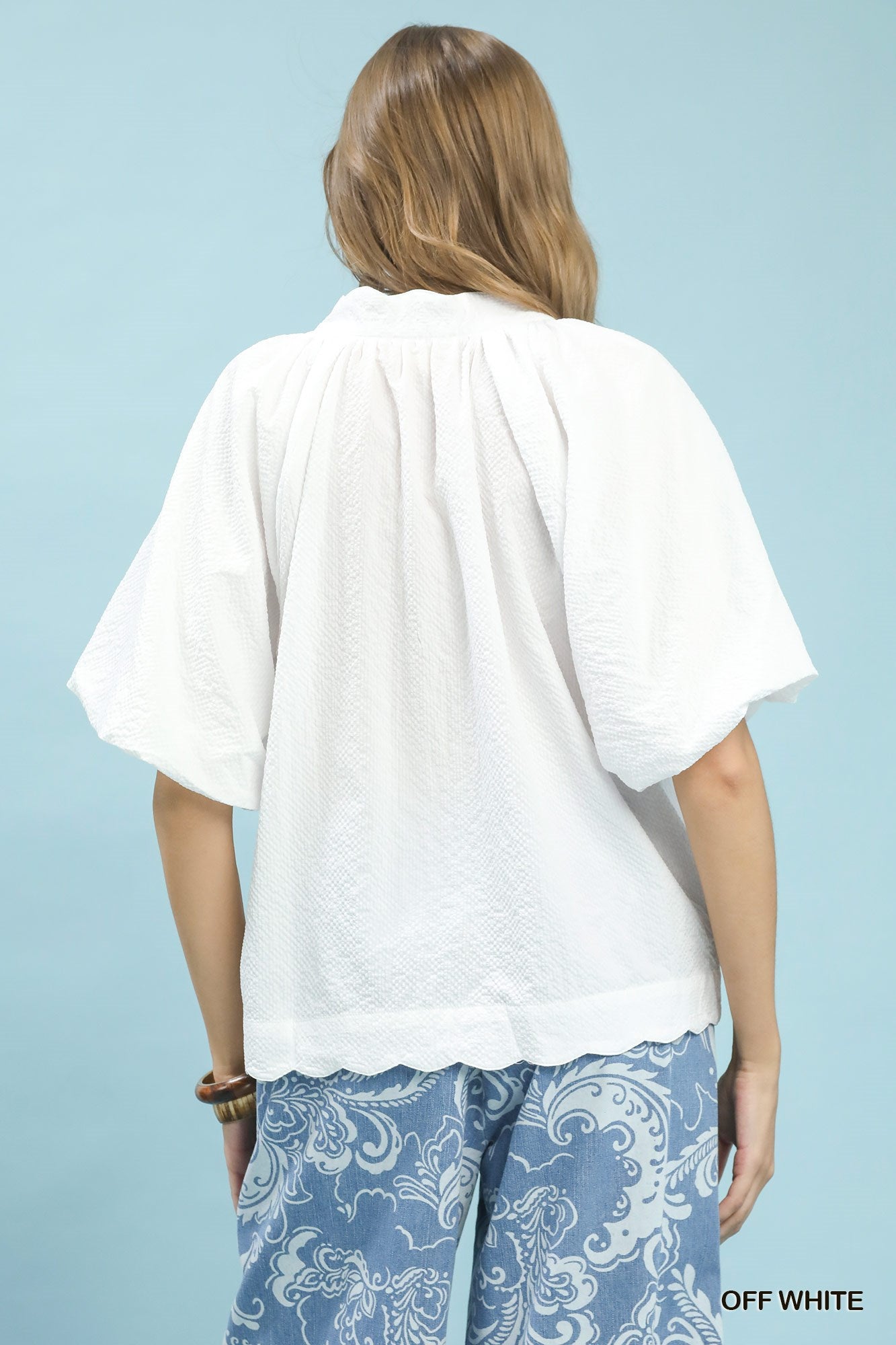 Bubbled Sleeved Seersucker Top