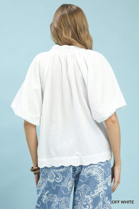 Bubbled Sleeved Seersucker Top