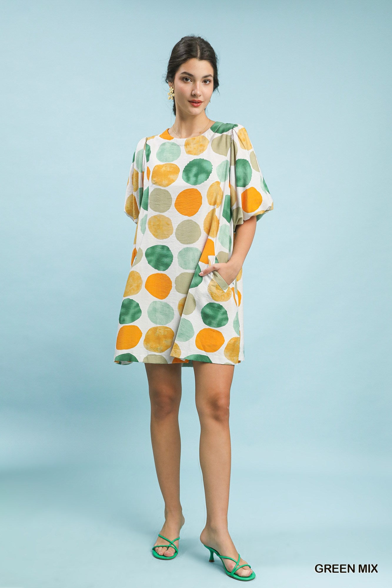 Abstract Dot Bubble Sleeve Tunic Dress