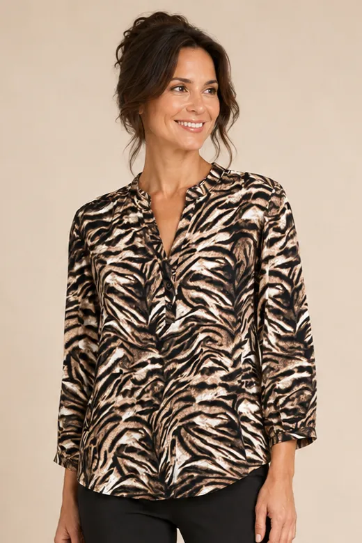 Wildly Chic Animal Print Henley Blouse