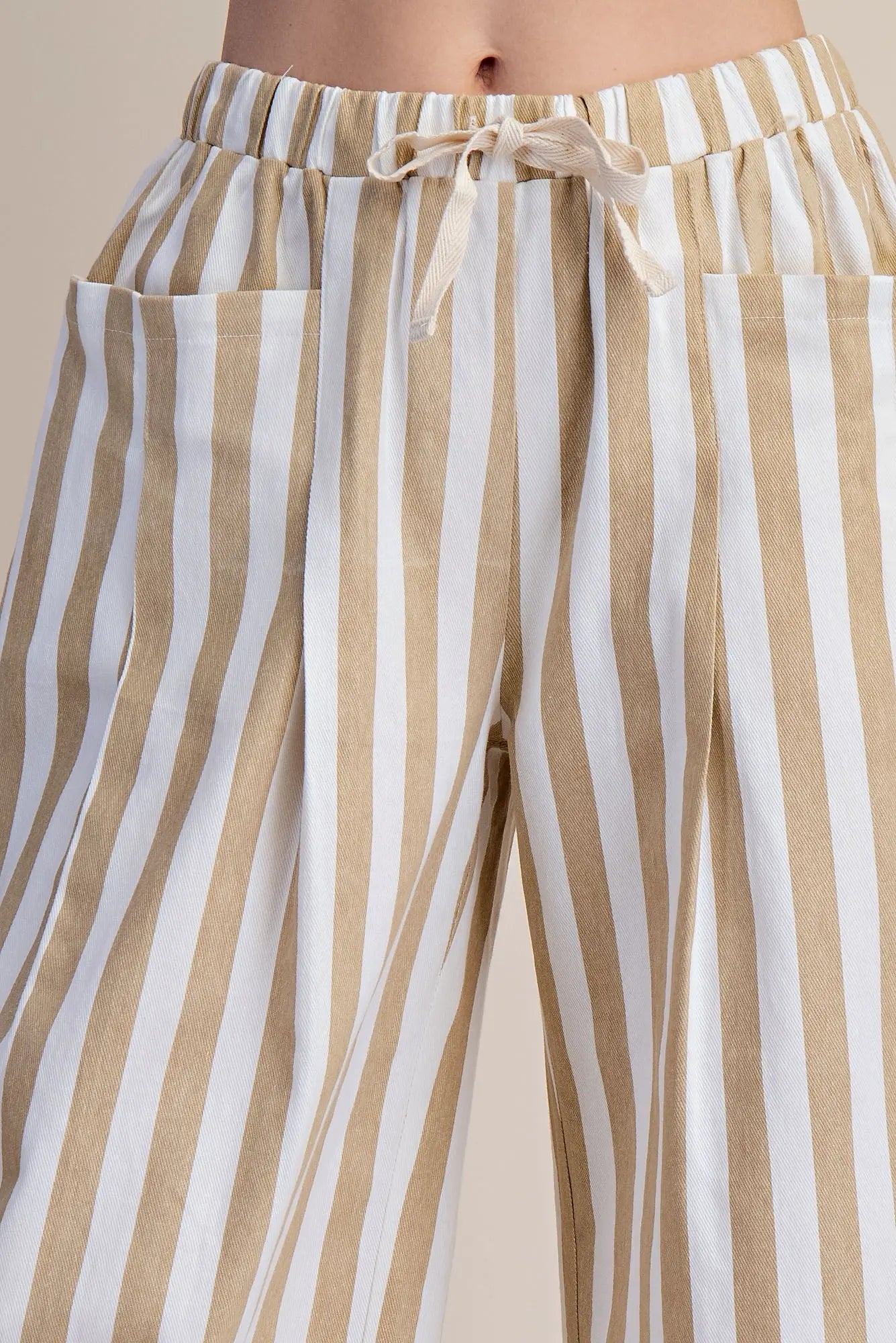 Taupe Striped Drawstring Pants