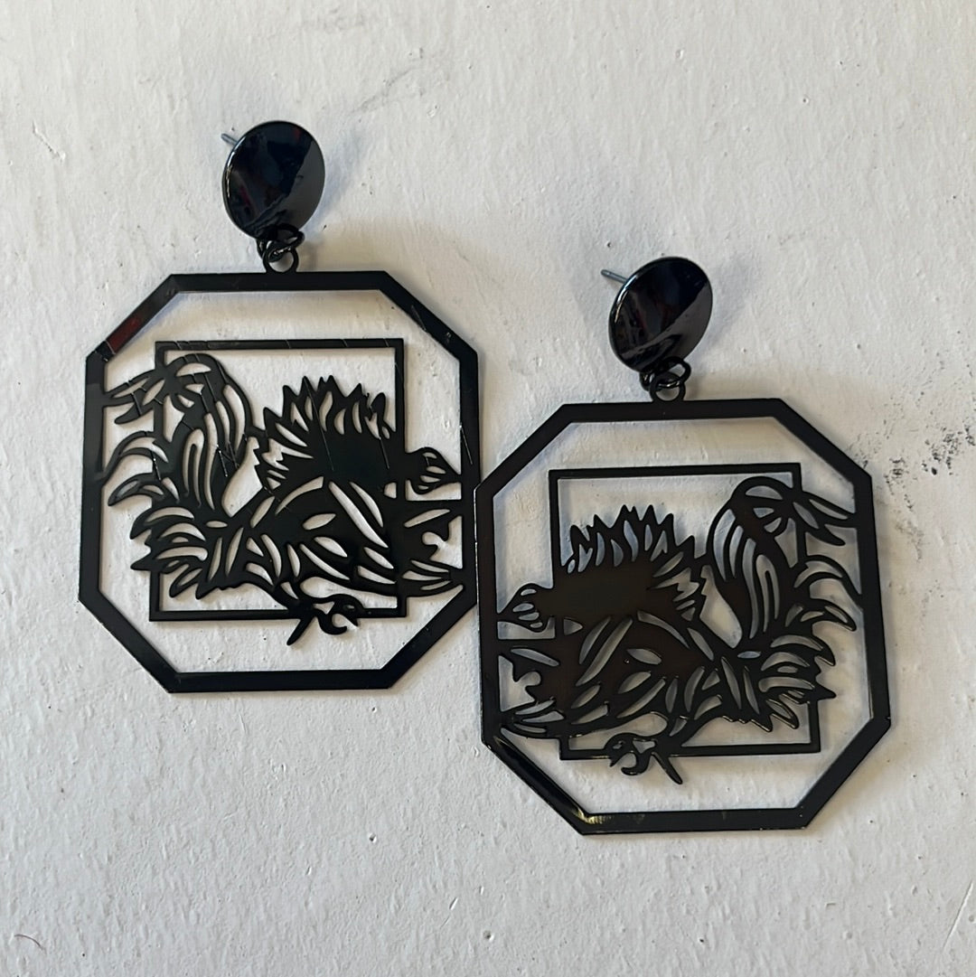 Gamecock Girl Black Earrings