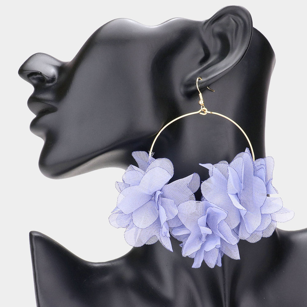 Blue Floral Fabric Cluster Hoops