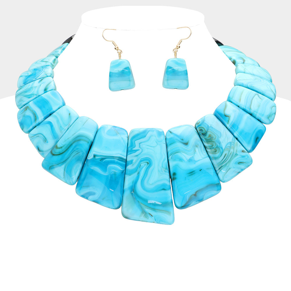 Marbled Blue Bib Necklace Set