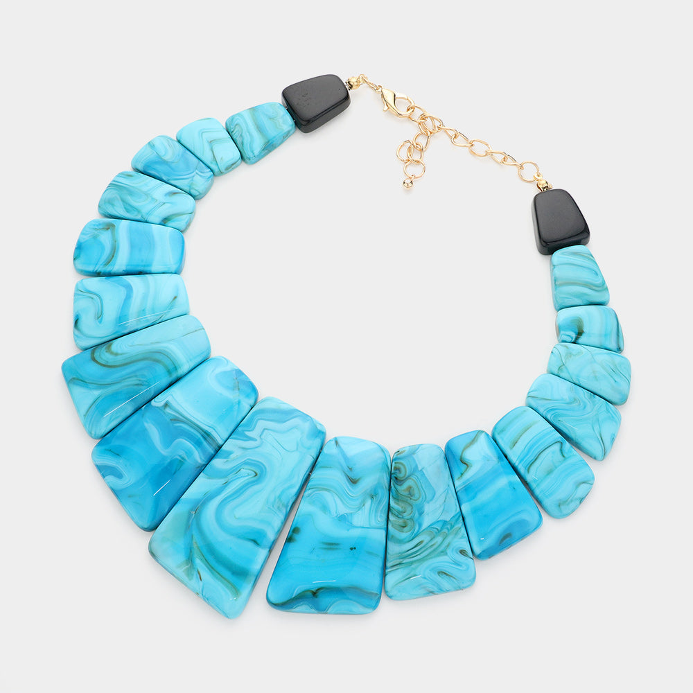 Marbled Blue Bib Necklace Set