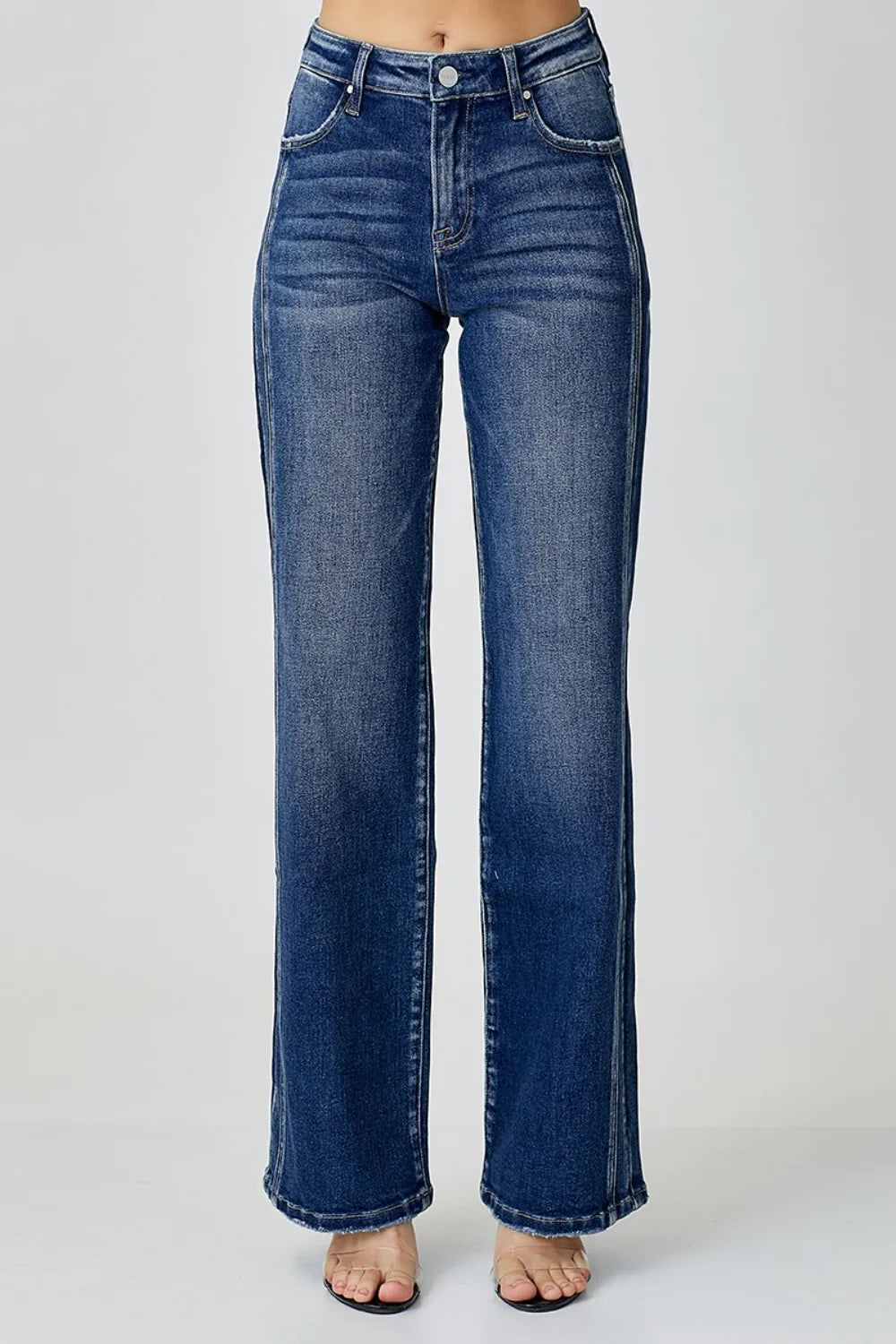 Mid Rise Straight Leg Jeans