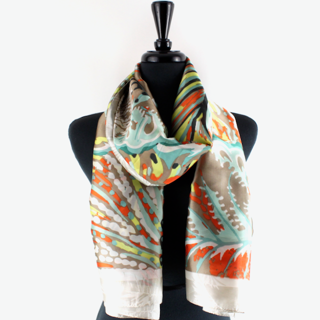Beige Hidden Floral Satin Scarf