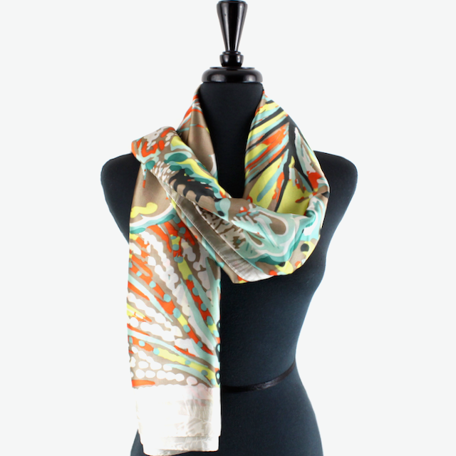 Beige Hidden Floral Satin Scarf