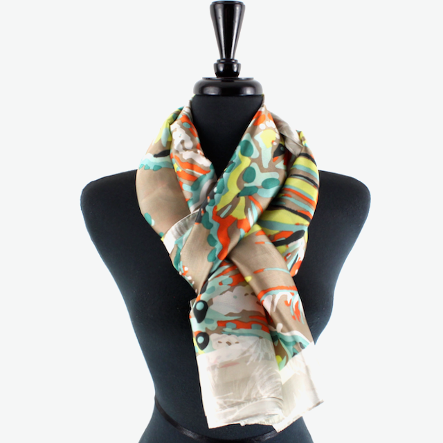 Beige Hidden Floral Satin Scarf