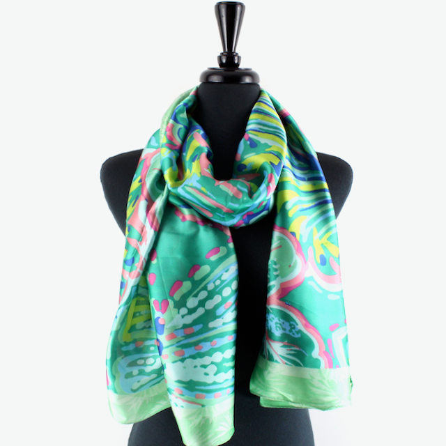 Green Hidden Floral Satin Scarf