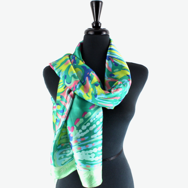 Green Hidden Floral Satin Scarf
