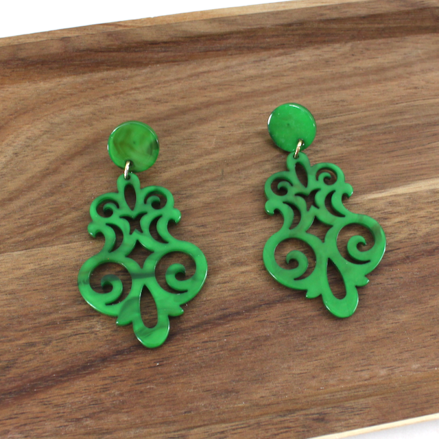 Green Ornate Drop Earrings