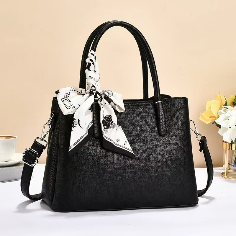 Classic Scarf Accent Satchel – Black