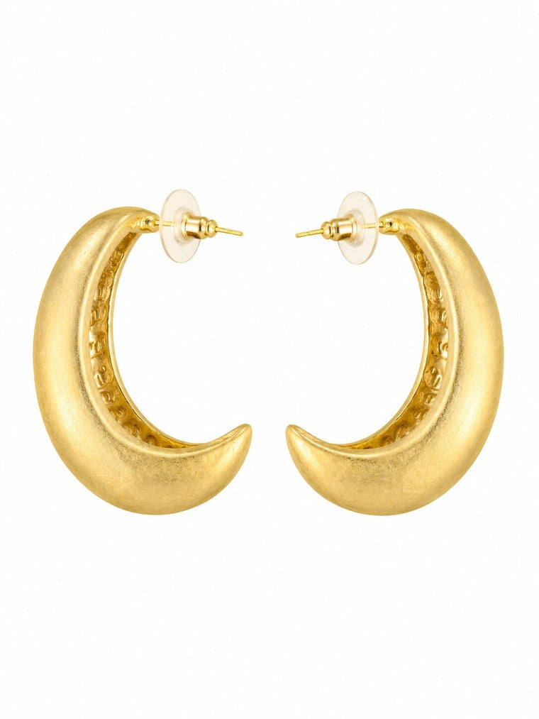 Golden Sculpted Crescent Hoop Earrings
