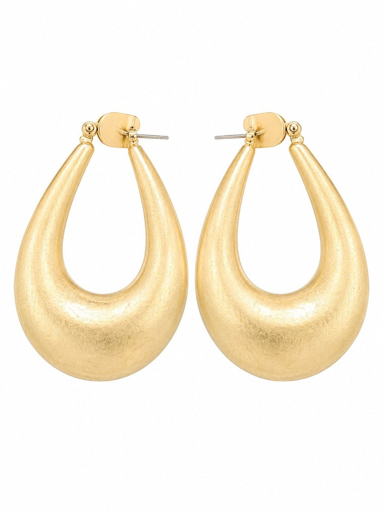 Golden Sculpted Teardrop Hoop Earrings