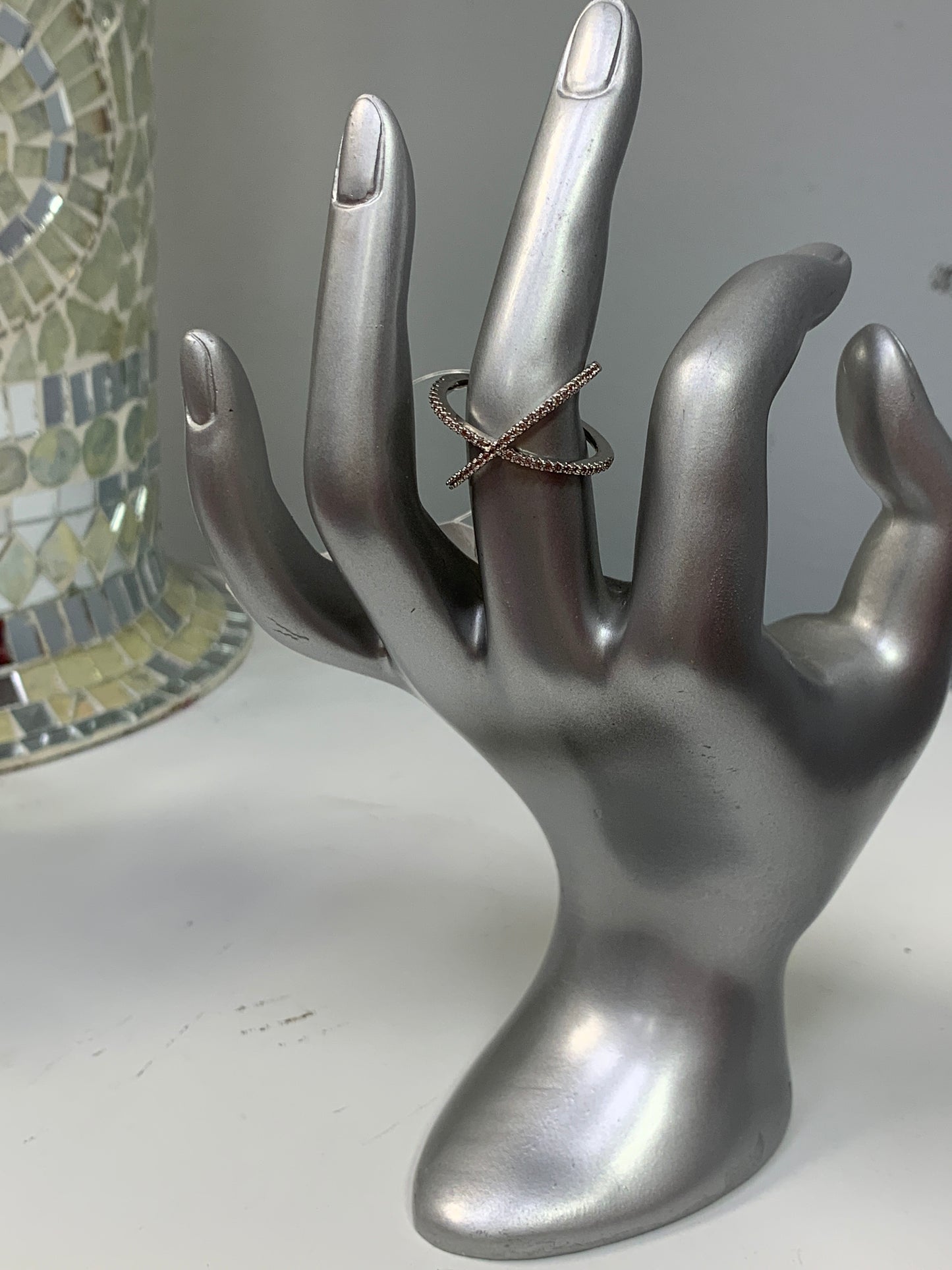 Silver Crossed Bling Ring