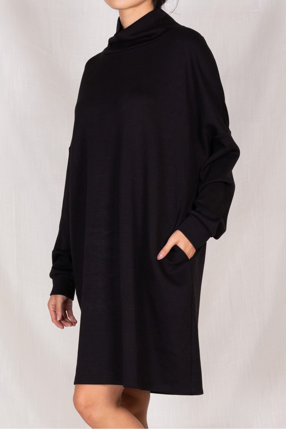 Comfy Cowl Neck Black Dress