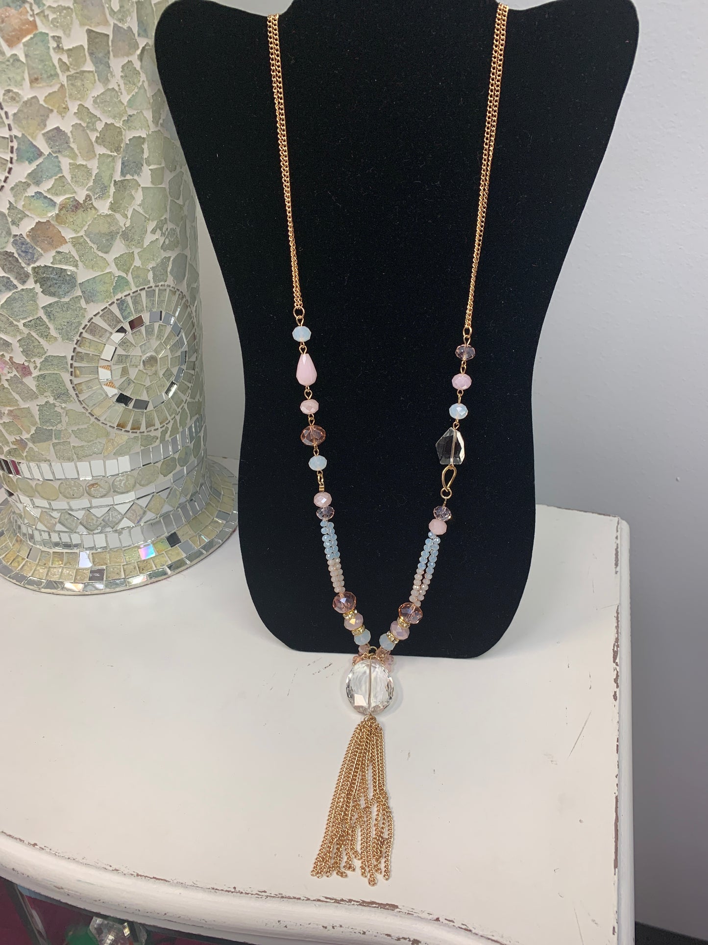 Pink Gold Tassel Necklace
