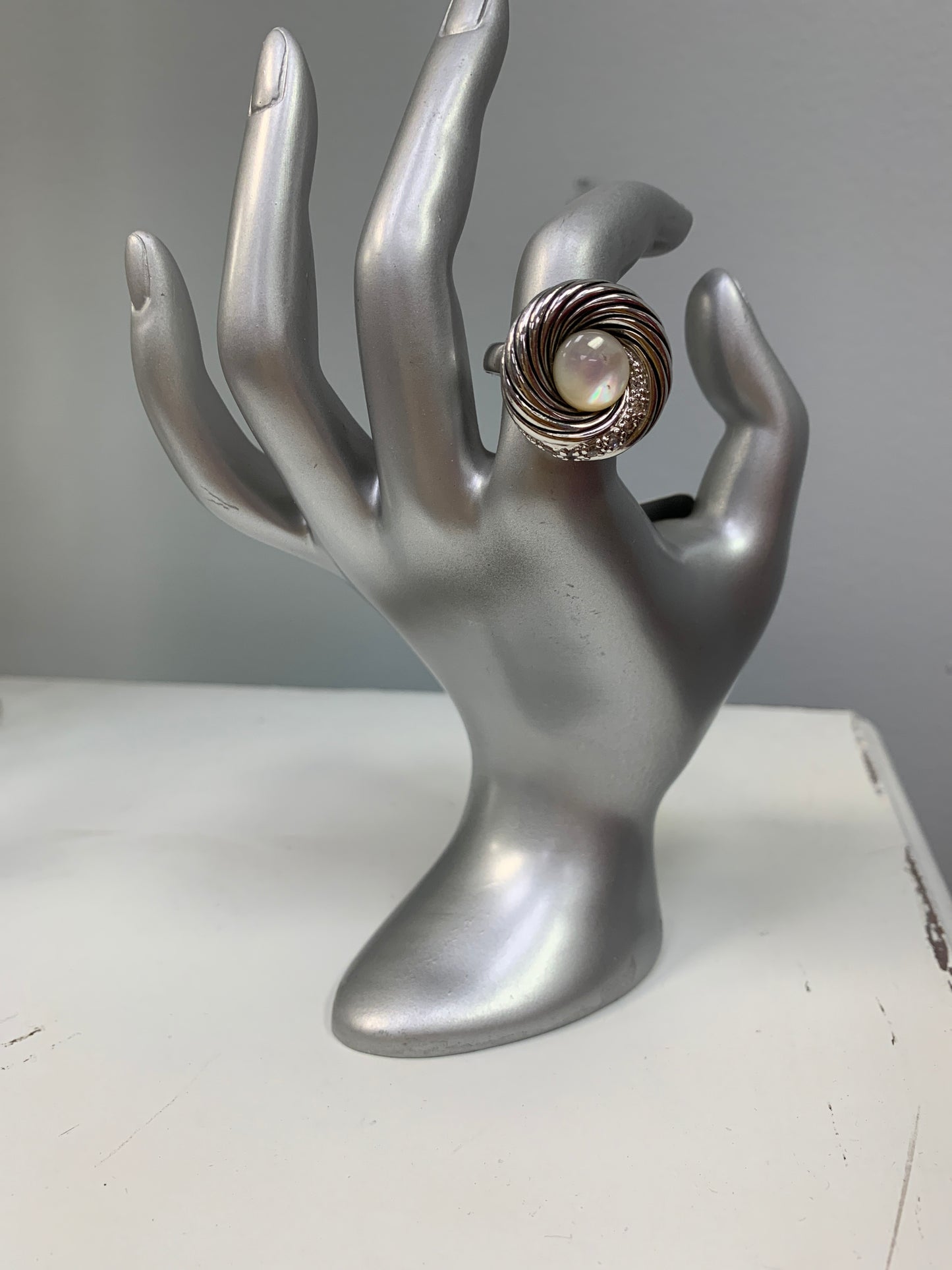 White Stone Silver Ring