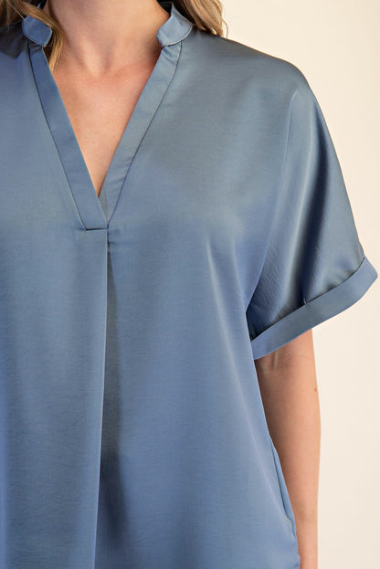 Simply Chic Satin Top – Slate Blue