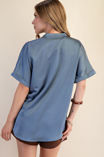 Simply Chic Satin Top – Slate Blue