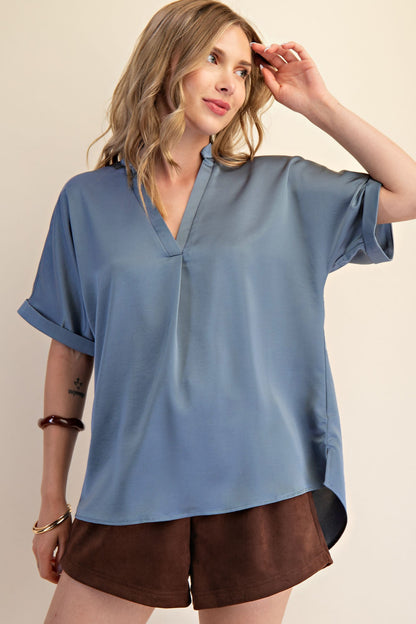 Simply Chic Satin Top – Slate Blue