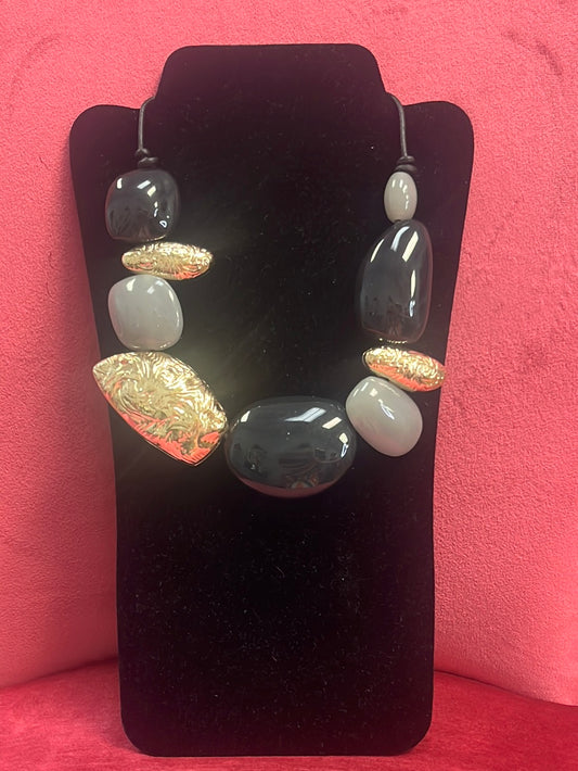 Marbled Black Stone Necklace