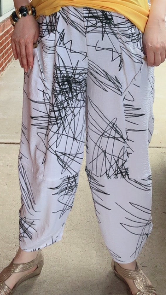 White Scribble Pants
