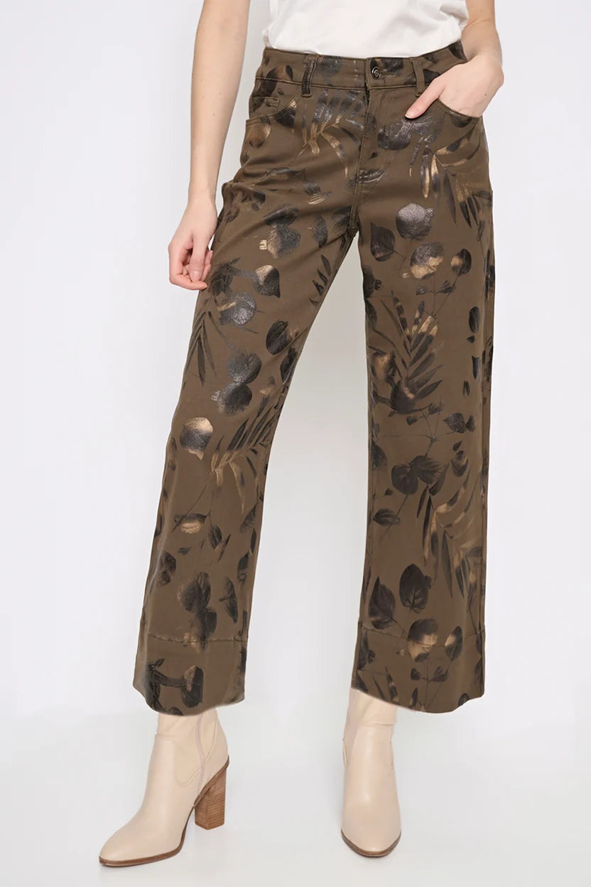 Printed Wide-Leg Cropped Jeans