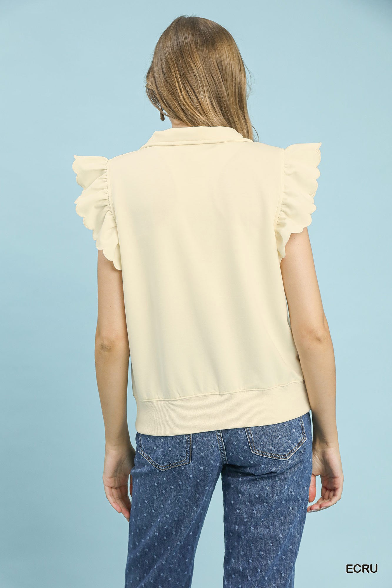 Ecru Ruffled Zip-Up Sweatshirt