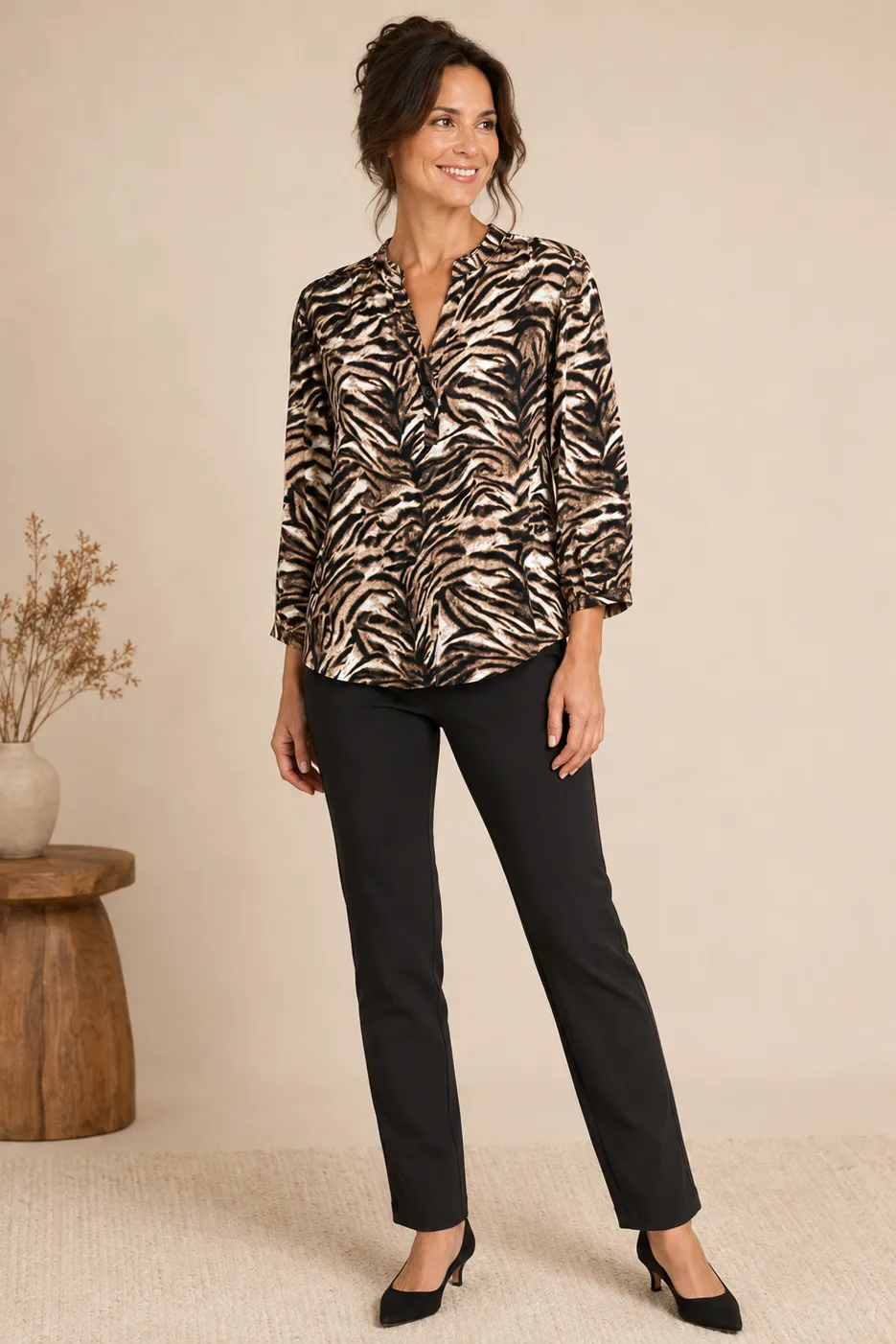 Wildly Chic Animal Print Henley Blouse