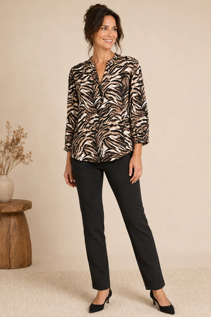 Wildly Chic Animal Print Henley Blouse