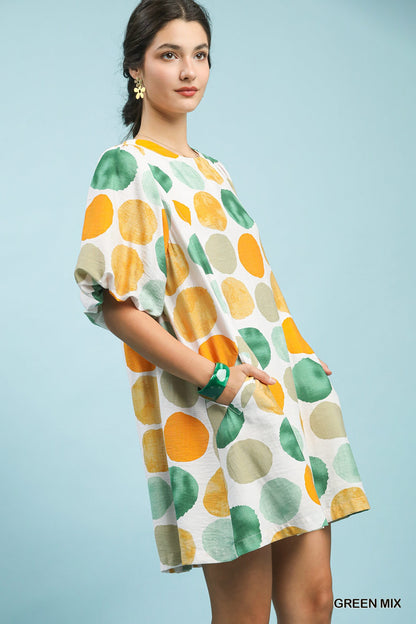Abstract Dot Bubble Sleeve Tunic Dress