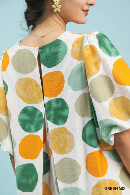 Abstract Dot Bubble Sleeve Tunic Dress