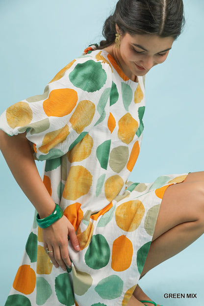 Abstract Dot Bubble Sleeve Tunic Dress