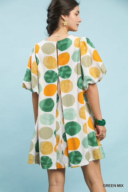 Abstract Dot Bubble Sleeve Tunic Dress
