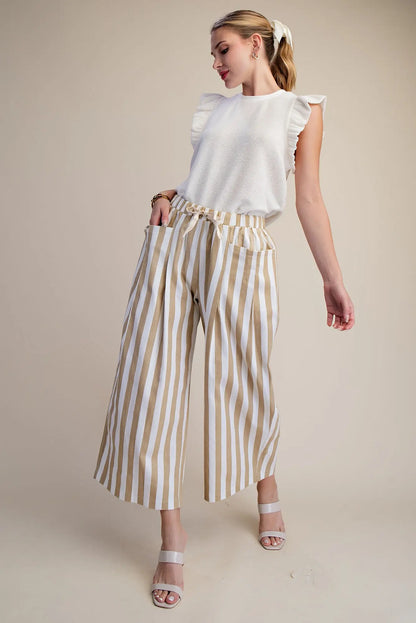 Taupe Striped Drawstring Pants