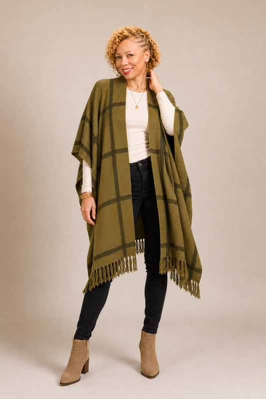 Sage Geometric Fringe Shawl