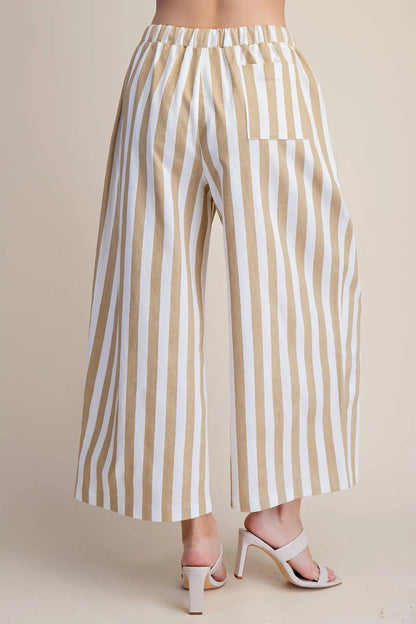 Taupe Striped Drawstring Pants