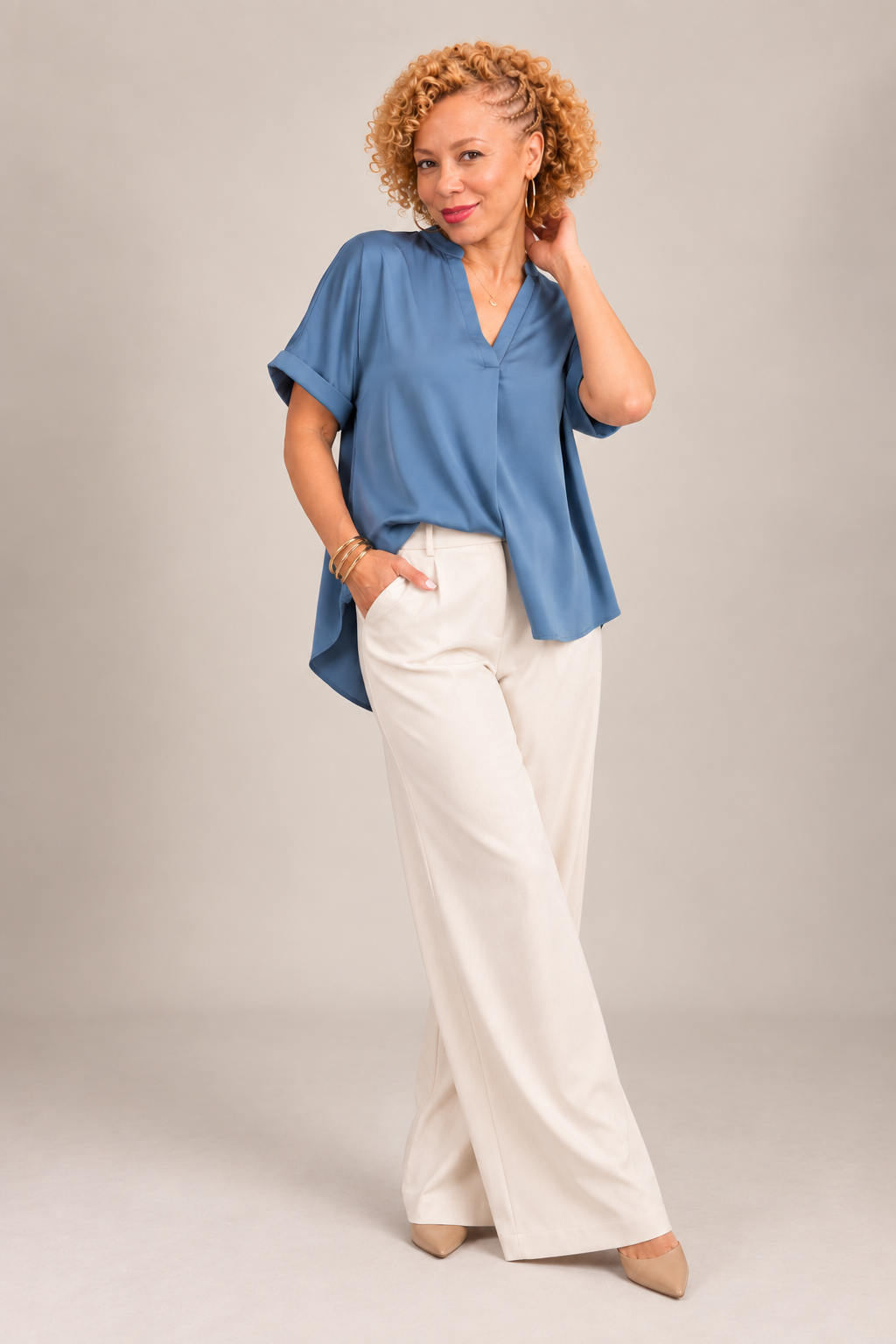 Simply Chic Satin Top – Slate Blue