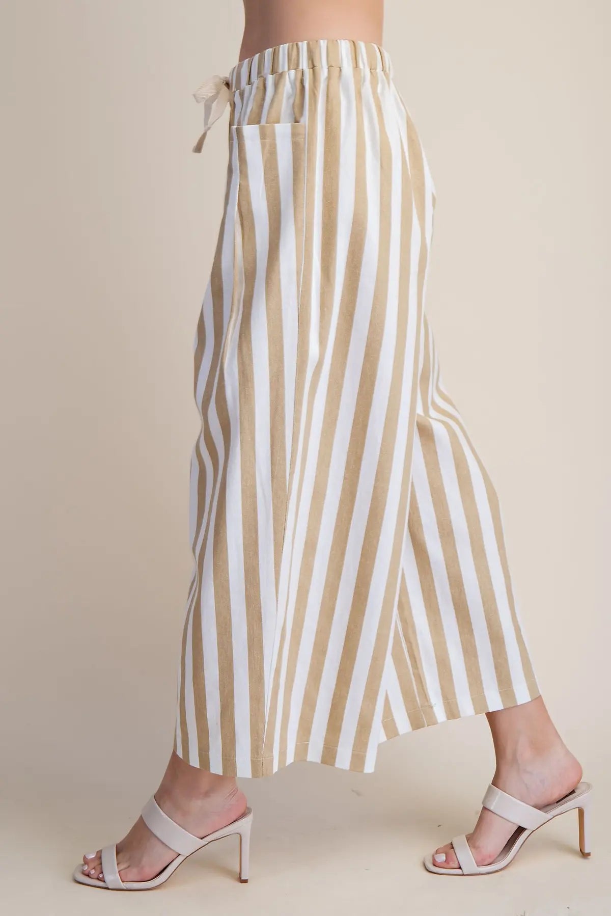 Taupe Striped Drawstring Pants