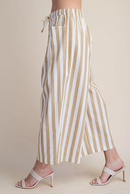Taupe Striped Drawstring Pants