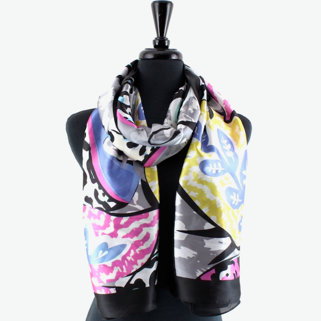 Black Potpourri Satin Scarf