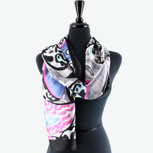 Black Potpourri Satin Scarf