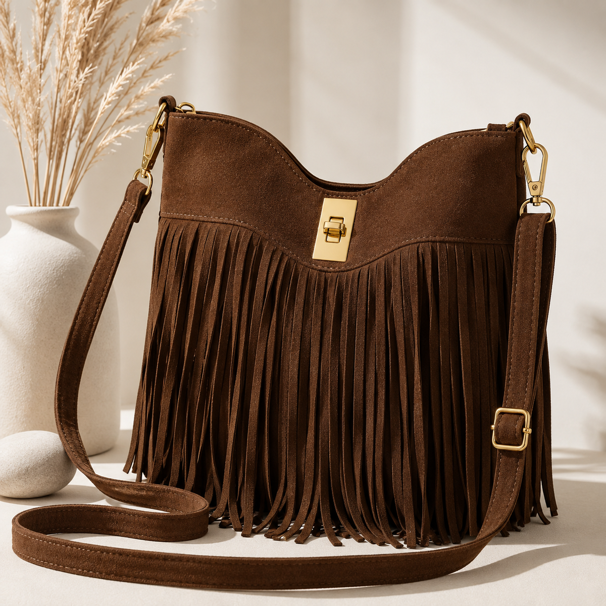 Chocolate Fringe Crossbody Bag