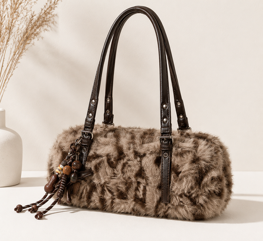 Taupe Wild Luxe Faux Fur Shoulder Bag