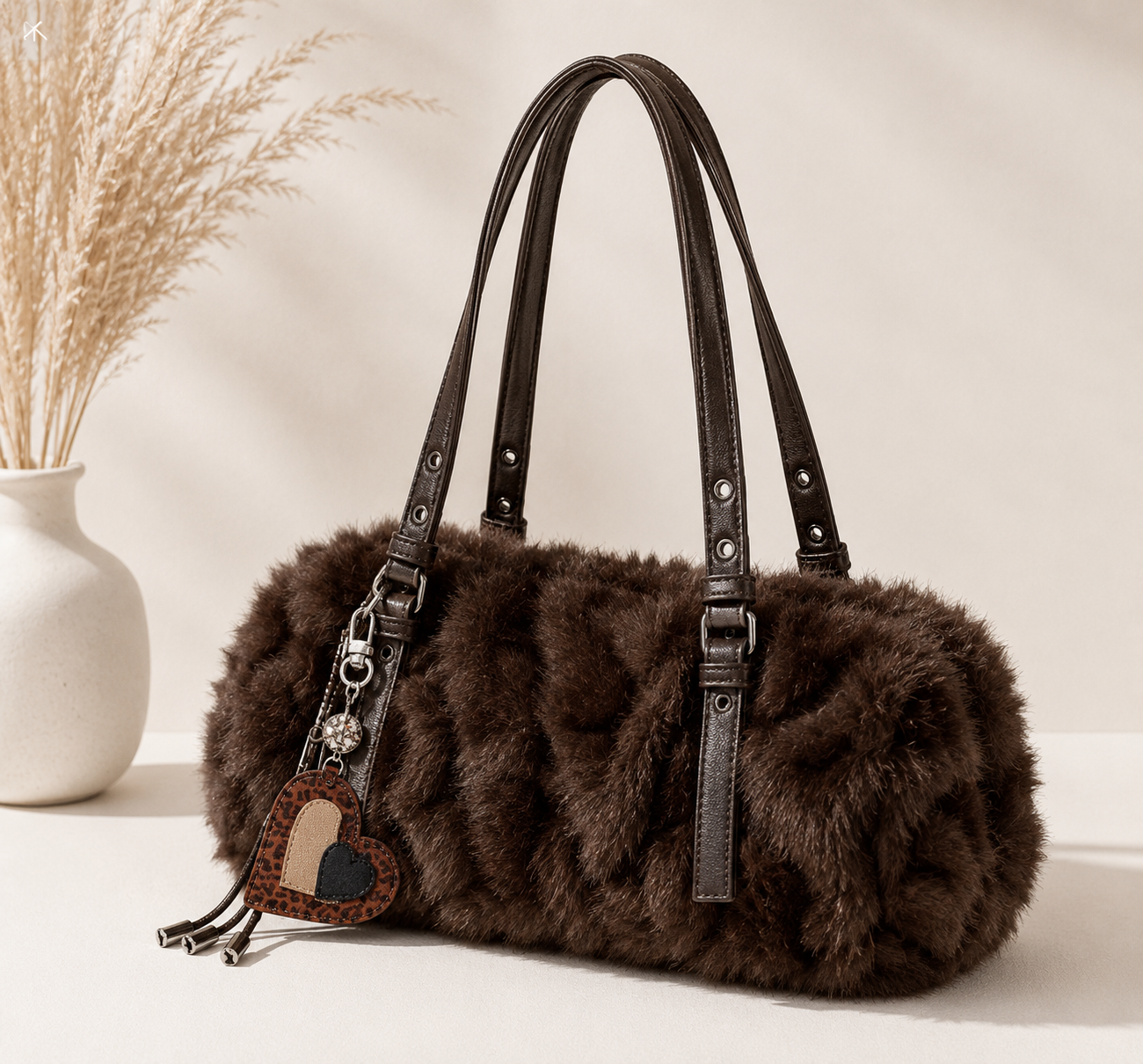 Chocolate Wild Luxe Faux Fur Shoulder Bag