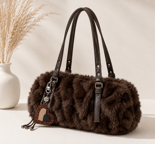 Chocolate Wild Luxe Faux Fur Shoulder Bag