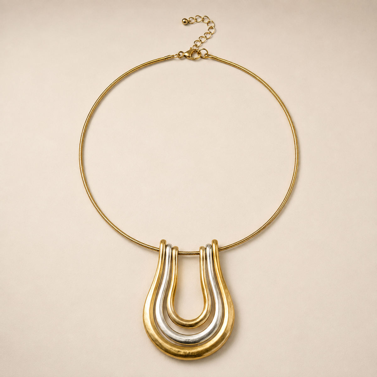 Mixed Metal Sculptural Pendant Necklace
