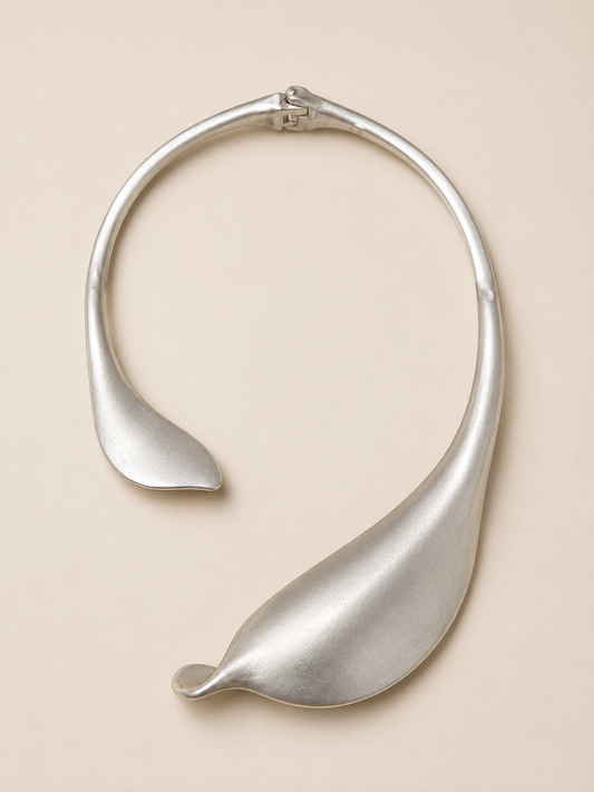 Silver Sculptural Statement Collar Necklace